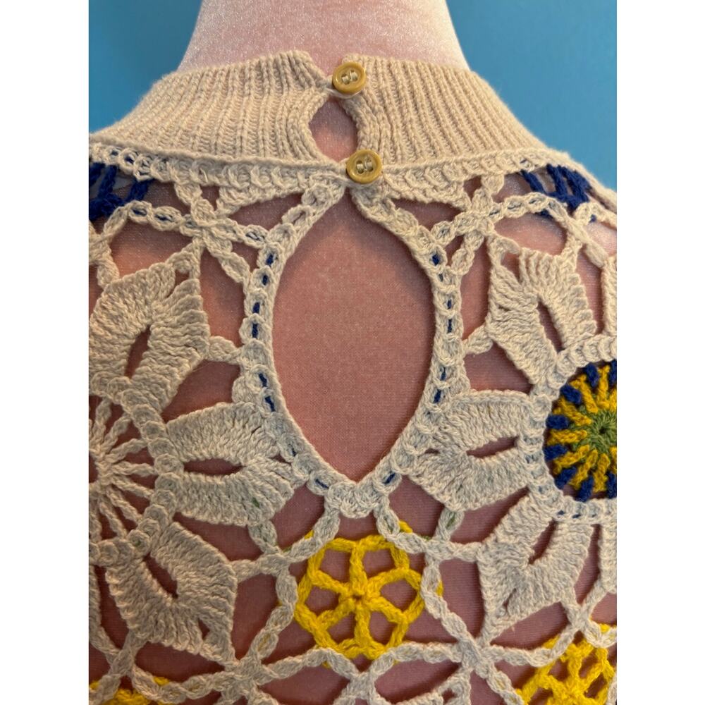 Desigual Floral Crochet Pullover Top Open Boho Cotton Blend Keyhole Back XS - Picture 9 of 10